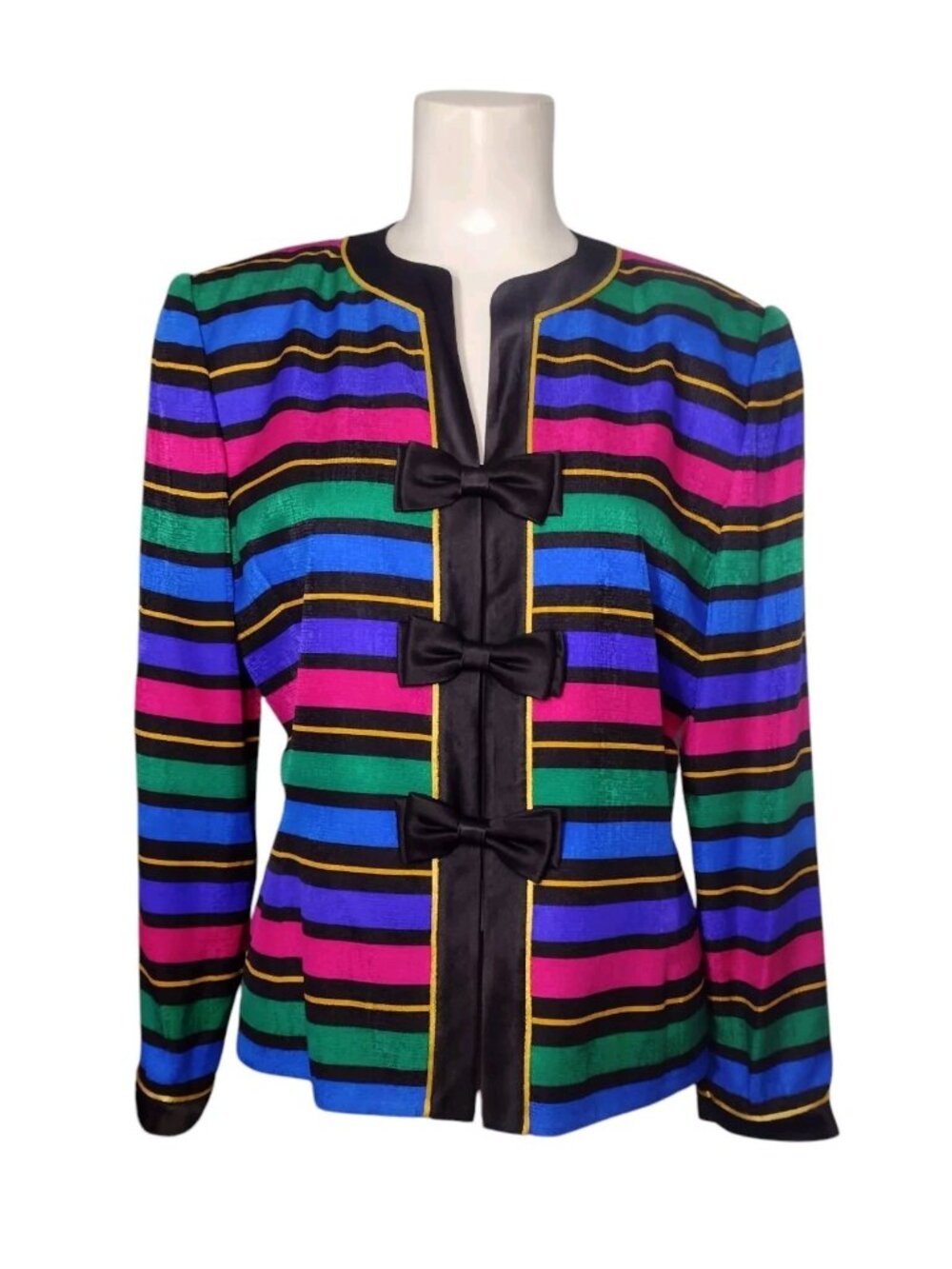 Vintage Adrianna Papell Silk Blazer Jacket 10 Office Lightweight Bow Detail